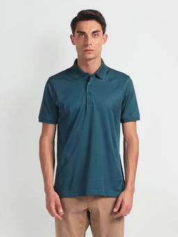 Arrow - Teal Ribbed Collar Solid Polo T-Shirt