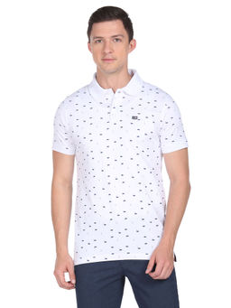 Arrow Sports - Men White Print Cotton Polo T-Shirt