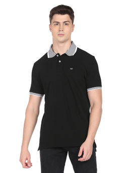 Arrow Sports - Men Black Contrast Collar Pique Polo T-Shirt