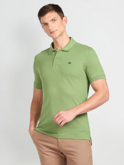 Arrow Sports - Green Short Button Placket Solid Polo T-Shirt