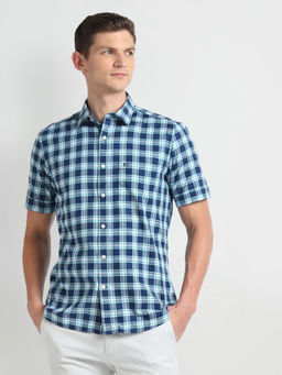 Arrow Sports - Blue Tartan Check Cotton Casual Shirt