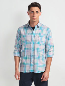 Arrow Sports - Blue Tartan Check Twill Casual Shirt