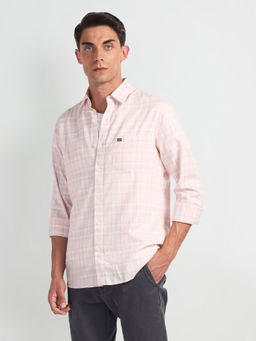 Arrow Sports - Peach Tartan Check Twill Casual Shirt