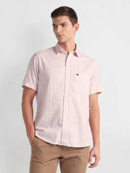 Arrow Sports - Peach Tartan Check Twill Casual Shirt
