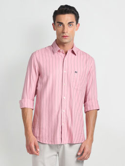 Arrow Sports - Pink Vertical Stripe Slim Casual Shirt