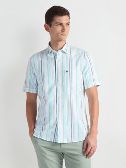 Arrow Sports - Green Vertical Stripe Twill Casual Shirt