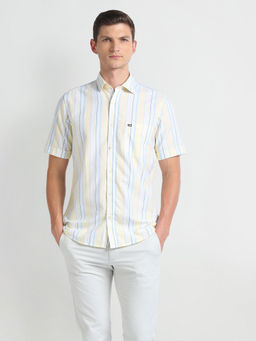 Arrow Sports - Yellow Vertical Stripe Dobby Casual Shirt