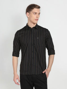 Arrow Sports - Black Vertical Stripe Twill Casual Shirt