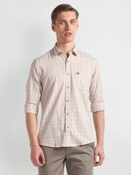 Arrow Sports - Beige Tartan Check Oxford Casual Shirt