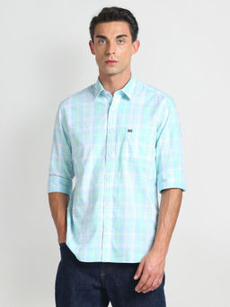 Arrow Sports - Green Plaid Check Slim Casual Shirt