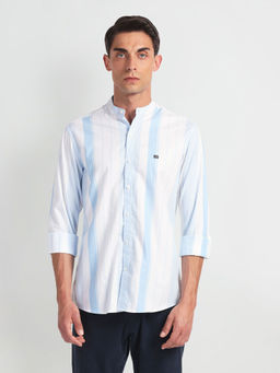 Arrow Sports - Blue Mandarin Collar Twill Casual Shirt