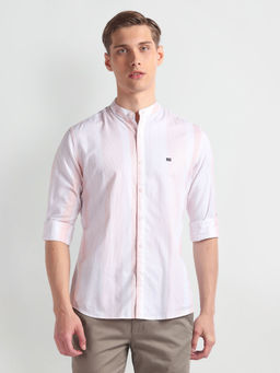 Arrow Sports - Peach Vertical Stripe Mandarin Casual Shirt