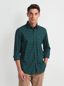 Arrow Sports - Green Tartan Check Slim Fit Casual Shirt