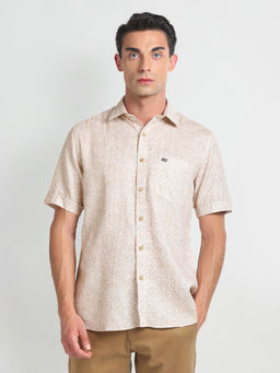 Arrow Sports - Beige Printed Dobby Classic Casual Shirt