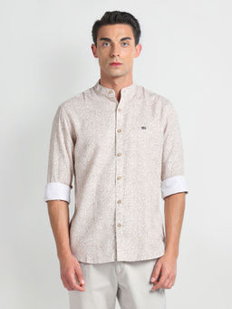 Arrow Sports - Beige Mandarin Collar Printed Casual Shirt