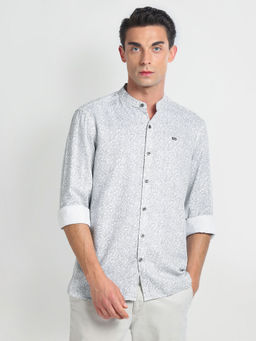 Arrow Sports - Grey Mandarin Collar Floral Casual Shirt