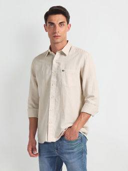 Arrow Sports - Beige Heathered Linen Casual Shirt