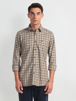 Arrow Sports - Brown Tartan Check Twill Casual Shirt
