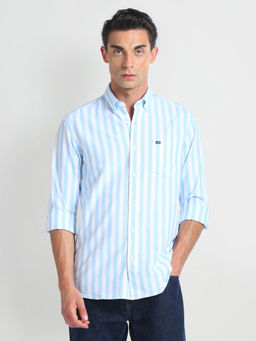 Arrow Sports - Blue Vertical Stripe Cotton Casual Shirt