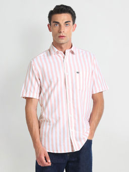Arrow Sports - Pink Vertical Stripe Cotton Casual Shirt
