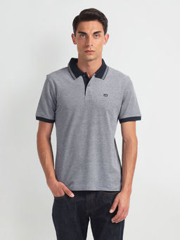 Arrow Sports - Grey Patterned Collar Heathered Polo T-Shirt