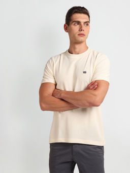 Arrow Sports - Men Cream Solid T-Shirt