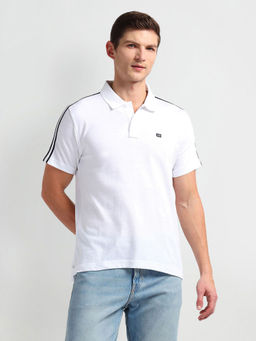 Arrow Sports - White Contrast Taping Solid Polo T-Shirt