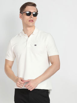 Arrow Sports - White Compact Cotton Horizontal Stripe Polo T-Shirt