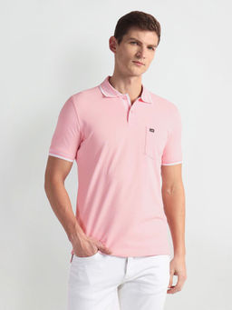 Arrow Sports - Pink Tipped Collar Solid Polo T-Shirt