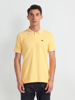 Arrow Sports - Yellow Striped Collar Solid Polo T-Shirt