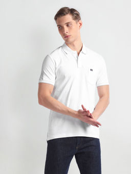 Arrow Sports - White Patch Pocket Solid Polo T-Shirt