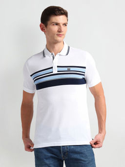 Arrow Sports - White Tipped Collar Horizontal Stripe Polo T-Shirt