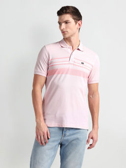 Arrow Sports - Pink Tipped Collar Horizontal Stripe Polo T-Shirt