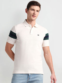 Arrow Sports - Beige Ribbed Collar Solid Polo T-Shirt
