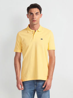 Arrow Sports - Yellow Patterned Collar Solid Polo T-Shirt