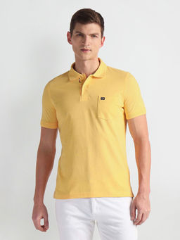 Arrow Sports - Yellow Patterned Collar Pocket Polo T-Shirt