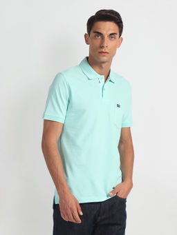 Arrow Sports - Blue Patterned Collar Solid Polo T-Shirt