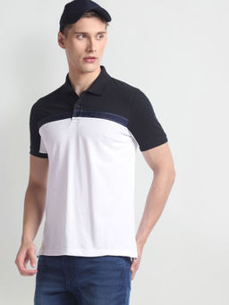 Arrow Sports - White Colour Block Cotton Polo T-Shirt
