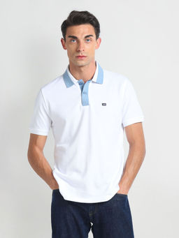 Arrow Sports - White Solid Cotton Polo T-Shirt