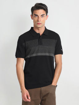 Arrow Sports - Black Colour Block Cotton Polo T-Shirt