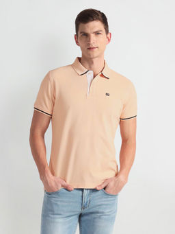 Arrow Sports - Beige Tipped Collar Solid Polo T-Shirt