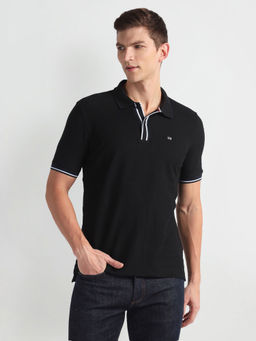 Arrow Sports - Black Tipped Collar Solid Polo T-Shirt