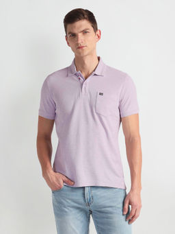 Arrow Sports - Purple Ribbed Collar Solid Polo T-Shirt