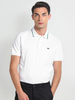 Arrow Sports - White Knit Stripes Polo T-Shirt