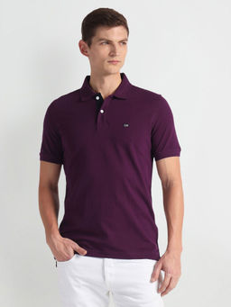 Arrow Sports - Purple Solid Regular Fit Polo T-Shirt