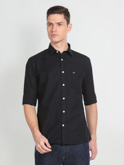 Arrow Sports - Black Solid Pure Cotton Casual Shirt