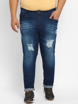 Urbano Plus - Men Blue Regular Fit Heavy Distressed-Torn Jeans