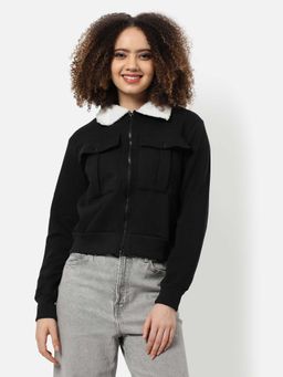 Campus Sutra - Womens Black Solid Cotton Jacket
