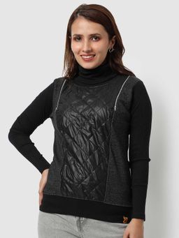 Campus Sutra - Womens Black Quilted Sweatshirt