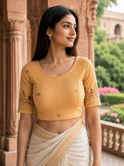 Rajnandini - Women's Beige Lycra Embroidered Readymade Blouse